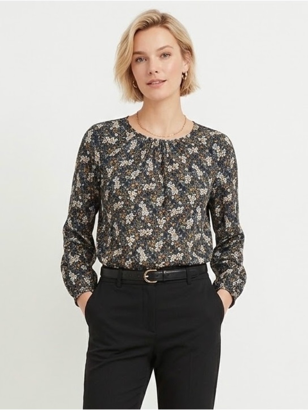 Max Studio Multi Floral Crewneck Blouse